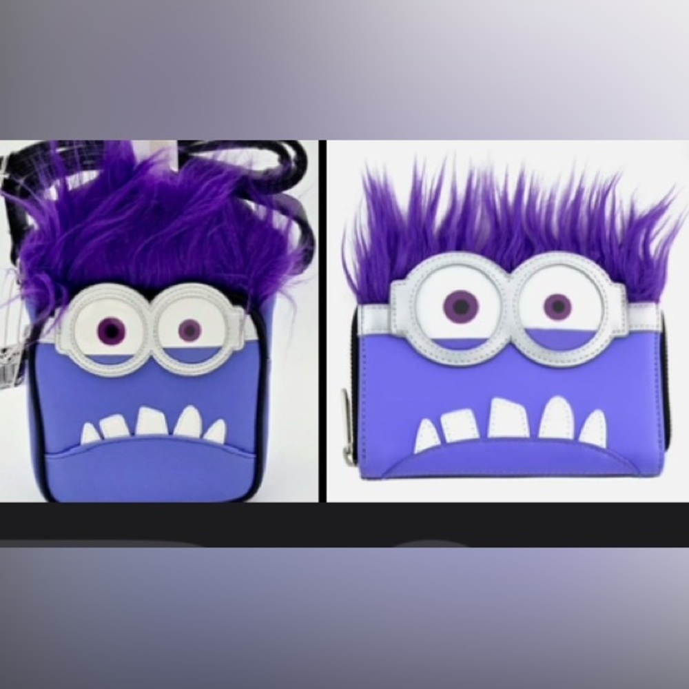 Universal Studios exclusive Purple Minion Loungefly Crossbody bag and wa…
